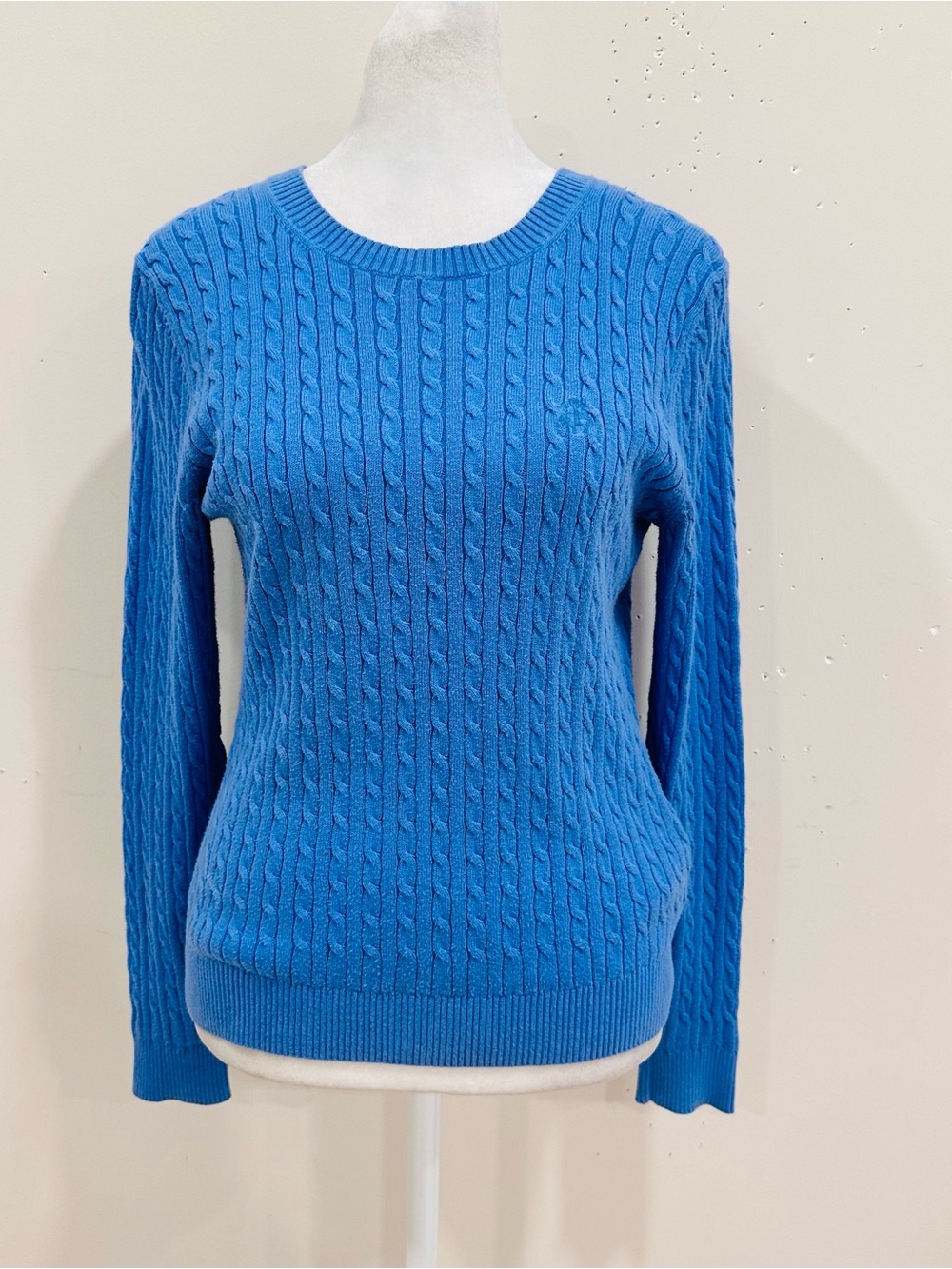 Brooks Brothers "346" Women's Blue Cable Knit Crewneck Cotton Sweater Size XS